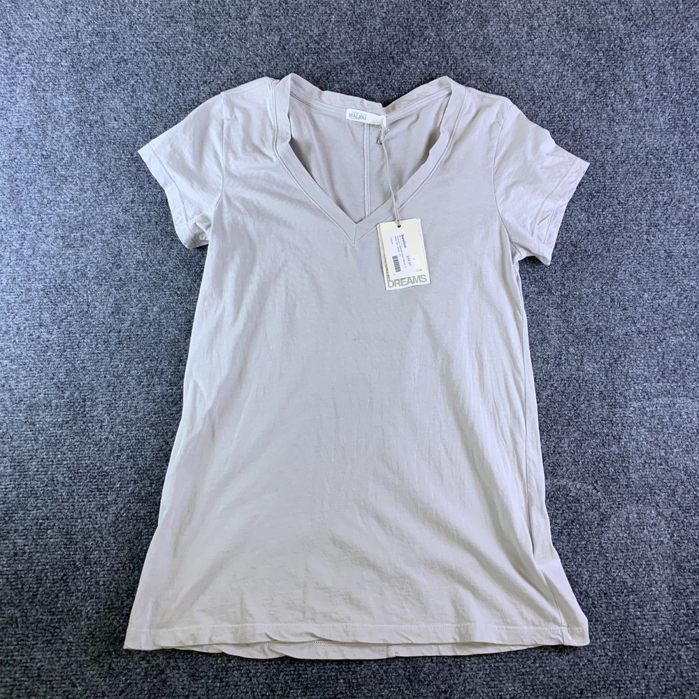 Barefoot Dreams Malibu Washed Tee Womens XS Ocean Gray NEW V-Neck Cotton T-Shirt